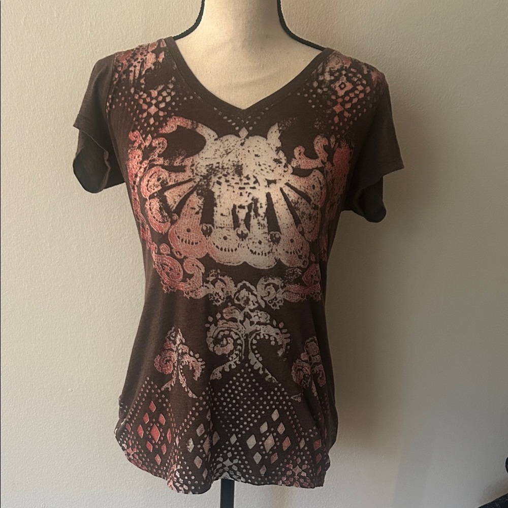 Brown and Pink Graphic Women's Top
